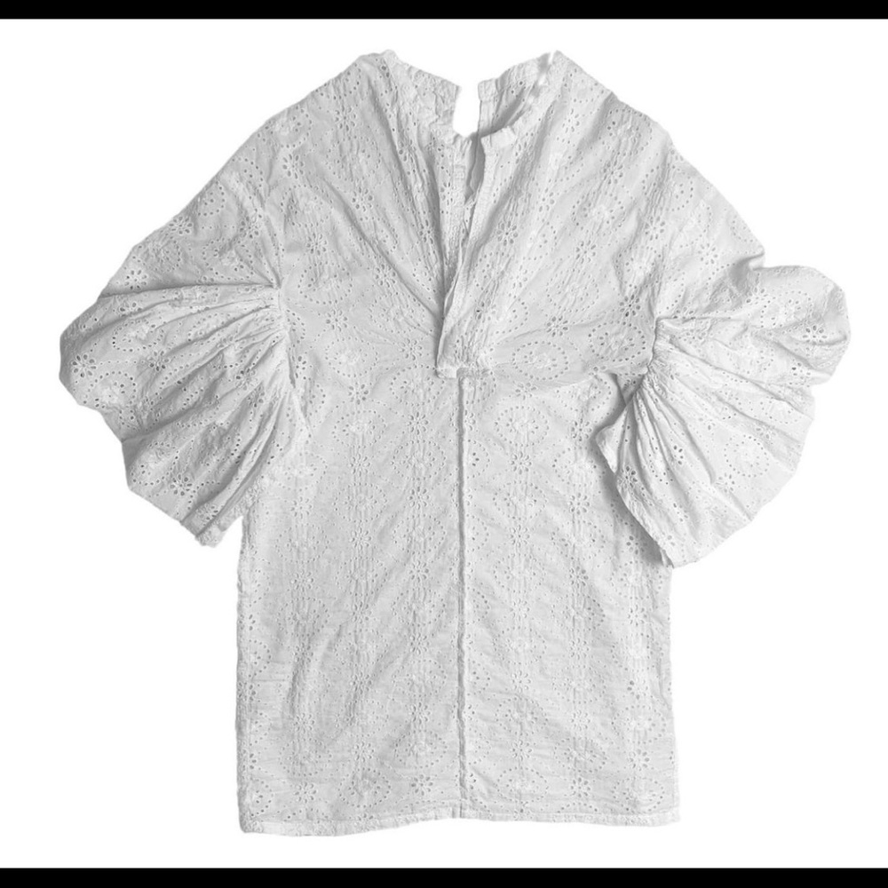 Junya Watanabe Comme des Garçons S/S 2009 white broderie puff sleeve blouse